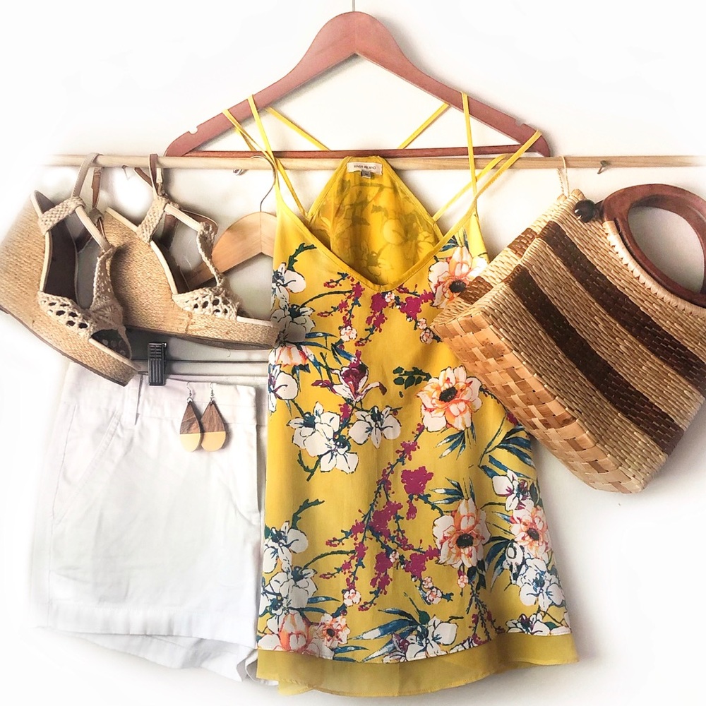 River Island Yellow Floral Two Strap Top | 10